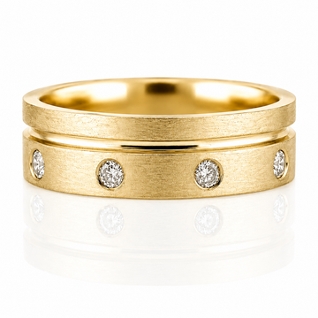 14k Yellow Gold Brushed Finish Diamond Mens Band