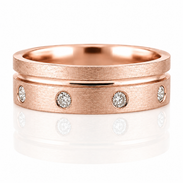 14k Rose Gold Brushed Finish Diamond Mens Band