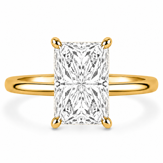 14k Yellow Gold 3.00ct Lab Grown Elongated Radiant Diamond Invisible Halo Solitaire Engagement Ring