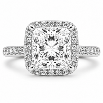 18k White Gold 3.00ct Lab Grown Princess Diamond Halo Engagement Ring
