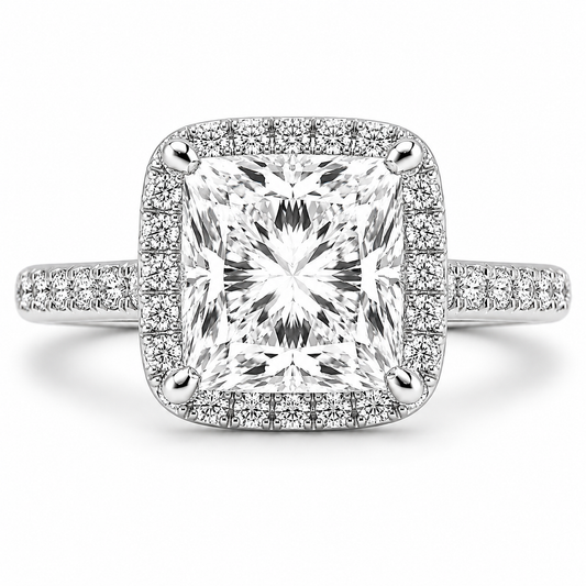 18k White Gold 3.00ct Lab Grown Princess Diamond Halo Engagement Ring