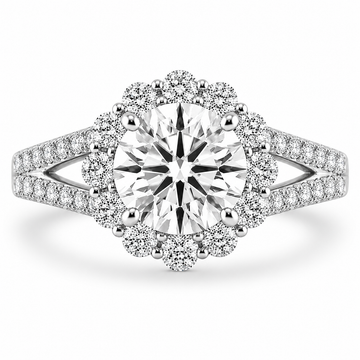 14k White Gold 2.00ct Lab Grown Round Diamond Halo Engagement Ring