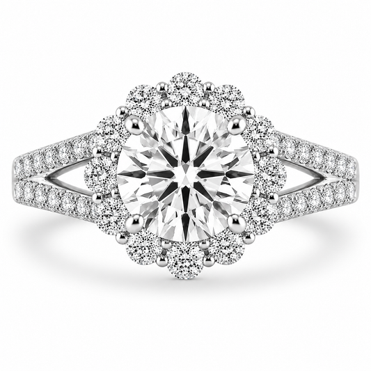 14k White Gold 2.00ct Lab Grown Round Diamond Halo Engagement Ring