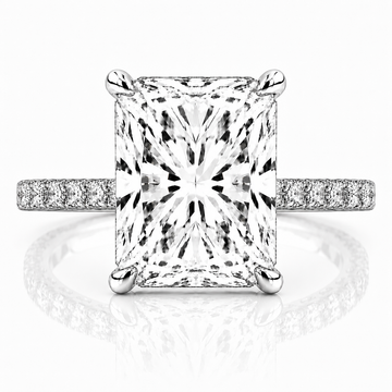 14k White Gold 5.50ct Lab Grown Elongated Radiant Diamond Band Invisible Halo Engagement Ring