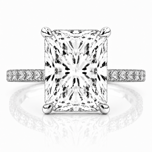 14k White Gold 5.50ct Lab Grown Elongated Radiant Diamond Band Invisible Halo Engagement Ring