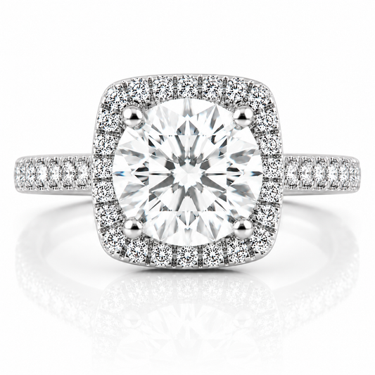 14k White Gold 3.00ct Lab Grown Round Diamond Halo Engagement Ring