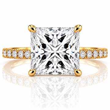 14k Yellow Gold 3.50ct Lab Grown Princess Diamond Invisible Halo Engagement Ring