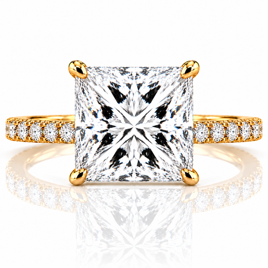 14k Yellow Gold 3.50ct Lab Grown Princess Diamond Invisible Halo Engagement Ring