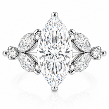 14k White Gold 4.30ctw Lab Grown Marquise Diamond & Marquise Side Stones Engagement Ring