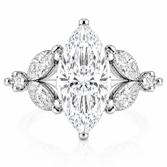14k White Gold 4.30ctw Lab Grown Marquise Diamond & Marquise Side Stones Engagement Ring