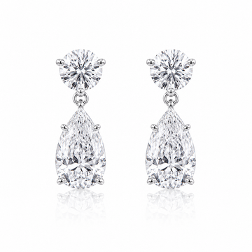 14k White Gold Lab Grown Round & Pear Multi Shape Diamond Earrings 3.00ctw