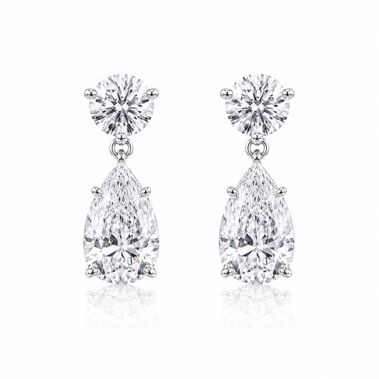 14k White Gold Lab Grown Round & Pear Multi Shape Diamond Earrings 3.00ctw