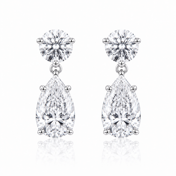 14k White Gold Lab Grown Round & Pear Multi Shape Diamond Earrings 5.00ctw