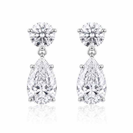 14k White Gold Lab Grown Round & Pear Multi Shape Diamond Earrings 5.00ctw