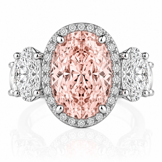 14k White Gold 4.00ct Lab Grown Oval Pink Diamond Halo Engagement Ring