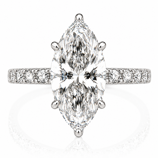 14k White Gold 3.00ct Lab Grown Marquise Diamond Band Engagement Ring