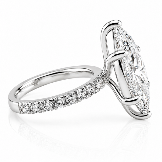 14k White Gold 3.00ct Lab Grown Marquise Diamond Band Engagement Ring