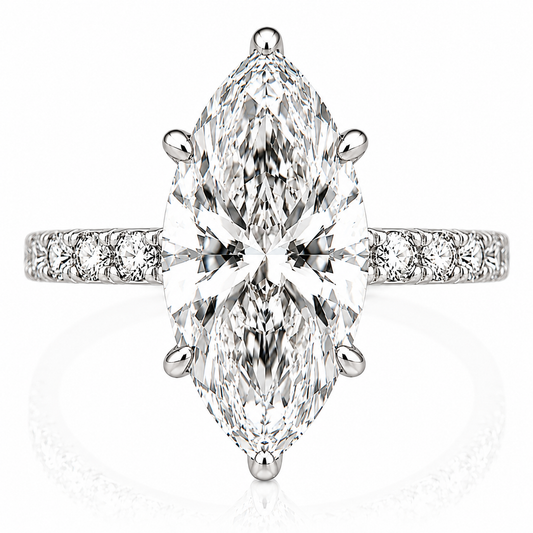 14k White Gold 4.00ct Lab Grown Marquise Diamond Band Engagement Ring
