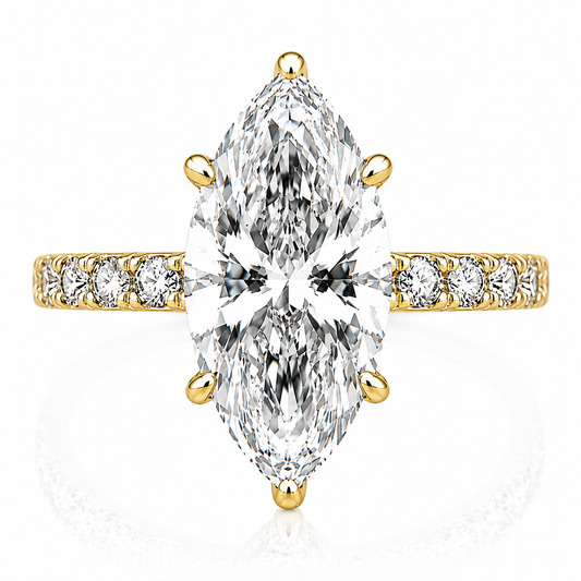 14k Yellow Gold 3.00ct Lab Grown Marquise Diamond Band Engagement Ring