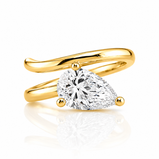 14k Yellow Gold Lab Grown Pear Diamond Wrap Ring 1.25ctw