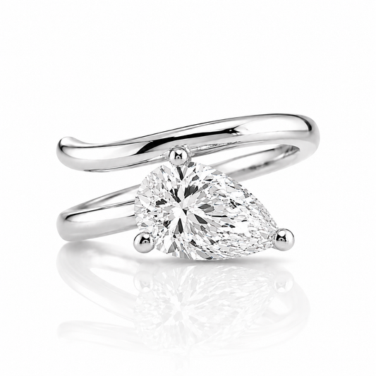 14k White Gold Lab Grown Pear Diamond Wrap Ring 1.25ctw