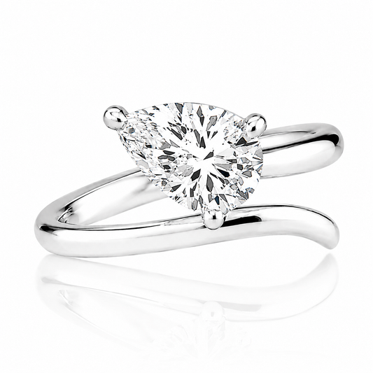 14k White Gold Lab Grown Pear Diamond Wrap Ring 1.25ctw