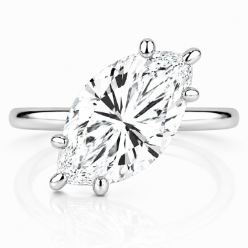 14k White Gold 4.00ct Lab Grown Marquise Diamond Asymmetric Solitaire Engagement Ring