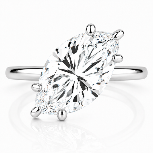 14k White Gold 4.00ct Lab Grown Marquise Diamond Asymmetric Solitaire Engagement Ring