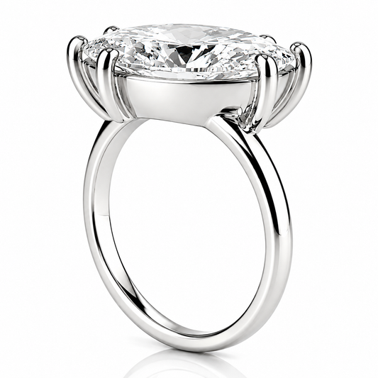 14k White Gold 4.00ct Lab Grown Marquise Diamond Asymmetric Solitaire Engagement Ring