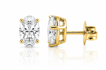 14k Yellow Gold Lab Grown Oval Diamond Stud Earrings 3.00ctw