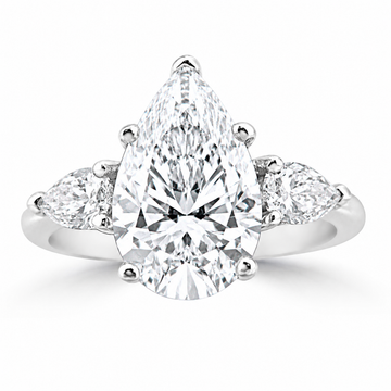 18k White Gold 4.30ctw Three Stone Lab Grown Pear Diamond Engagement Ring