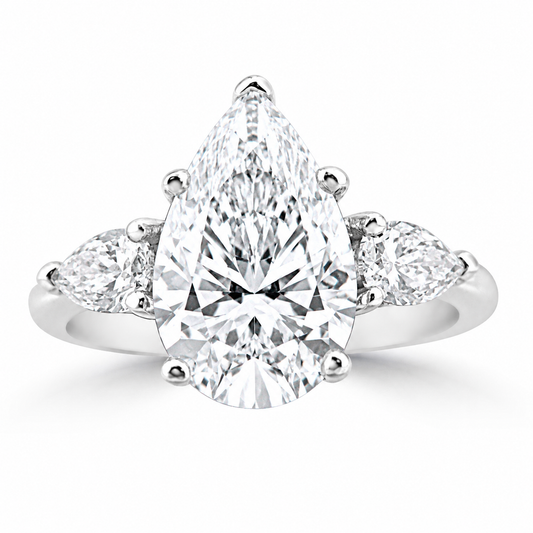 18k White Gold 4.30ctw Three Stone Lab Grown Pear Diamond Engagement Ring