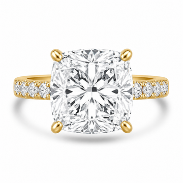 14k Yellow Gold 4.00ct Lab Grown Square Cushion Diamond Invisible Halo Engagement Ring