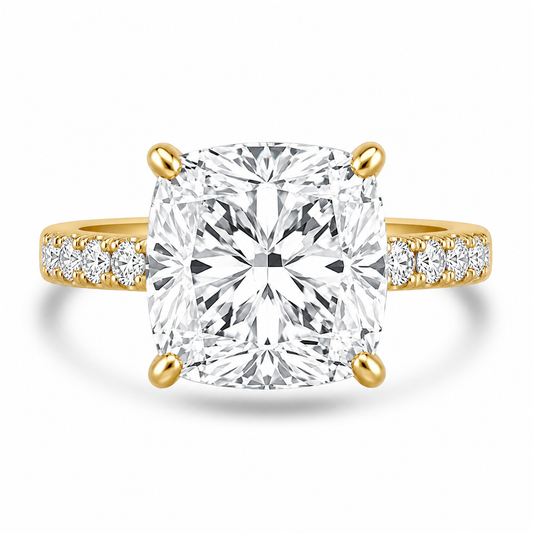 14k Yellow Gold 4.00ct Lab Grown Square Cushion Diamond Invisible Halo Engagement Ring