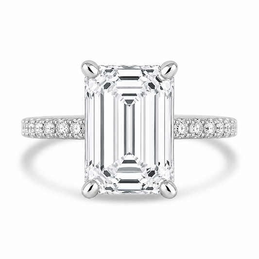 14k White Gold 4.00ct Lab Grown Emerald Diamond Band Engagement Ring