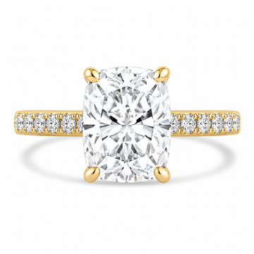 14k Yellow Gold 2.70ct Lab Grown Elongated Cushion Diamond Band Engagement Ring
