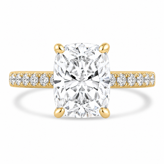 14k Yellow Gold 2.70ct Lab Grown Elongated Cushion Diamond Band Engagement Ring