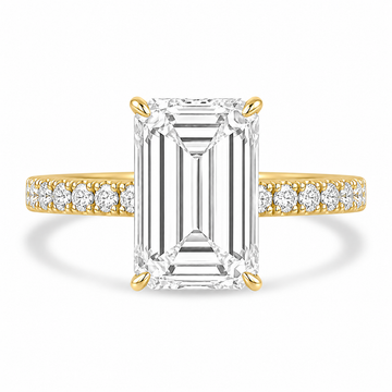 14k Yellow Gold 3.20ct Lab Grown Emerald Diamond Band Engagement Ring