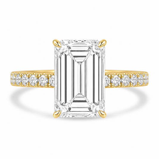 14k Yellow Gold 3.20ct Lab Grown Emerald Diamond Band Engagement Ring