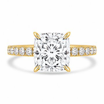 18k Yellow Gold 2.50ct Lab Grown Square Cushion Diamond Band Invisible Halo Engagement Ring