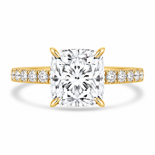 18k Yellow Gold 2.50ct Lab Grown Square Cushion Diamond Band Invisible Halo Engagement Ring
