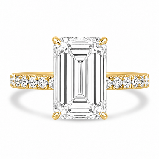 14k Yellow Gold 3.70ct Lab Grown Emerald Diamond Band Engagement Ring