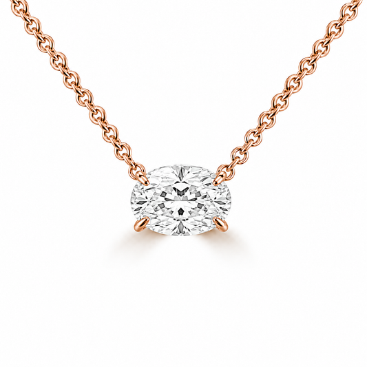14k Rose Gold 1.00ct Lab Grown Oval Diamond Solitaire Necklace