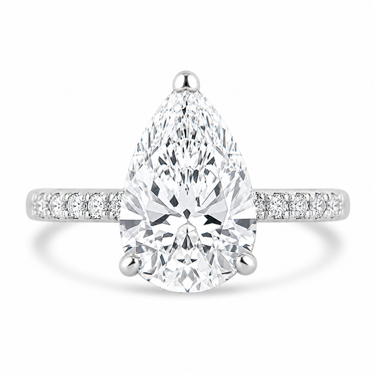 14k White Gold 2.50ct Lab Grown Pear Diamond Band Engagement Ring