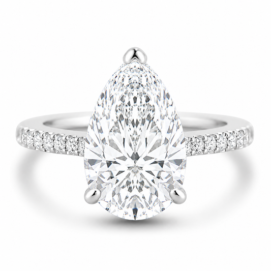 14k White Gold 3.50ct Lab Grown Pear Diamond Invisible Halo Engagement Ring