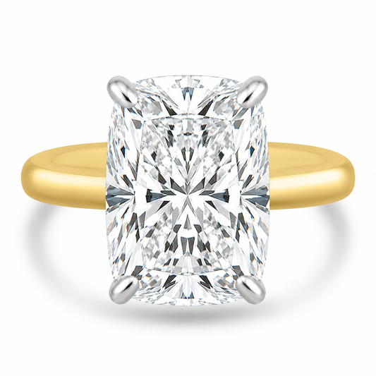 14k Yellow Gold 4.50ct Lab Grown Elongated Cushion Diamond Solitaire Engagement Ring