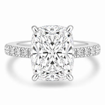 14k White Gold 4.00ct Lab Grown Elongated Cushion Diamond Band Engagement Ring