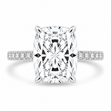 14k White Gold 3.50ct Lab Grown Elongated Cushion Invisible Halo Diamond Band Engagement Ring