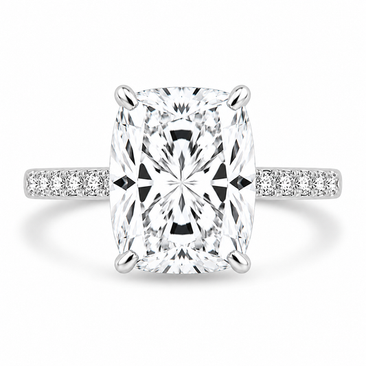 14k White Gold 3.50ct Lab Grown Elongated Cushion Invisible Halo Diamond Band Engagement Ring
