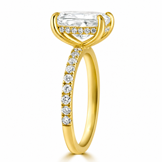 14k Yellow Gold 4.00ct Lab Grown Elongated Cushion Invisible Halo Diamond Band Engagement Ring